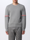 Thom Browne Stripe-detail Cotton Jersey Hoodie In Grey