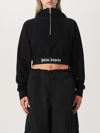 Palm Angels Logo-strap Cotton Cropped Sweatshirt In Black