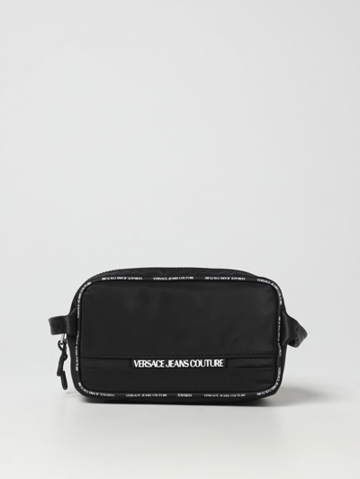Versace Jeans Couture Embossed-logo Zipped Toiletry Bag In Black