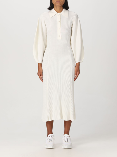 Chloé Dress In Ribbed Wool Blend In White