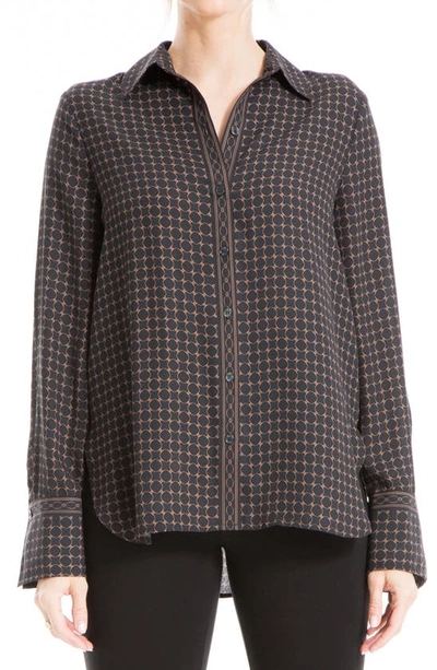Max Studio Printed Long Sleeve Button-up Shirt In Blk/ Vicna Dmond Chn Tle