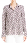 Max Studio Printed Long Sleeve Button-up Shirt In Burgundy Geo