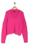 French Connection Babysoft V-neck Cable Knit Sweater In Bright Prosecco Pink