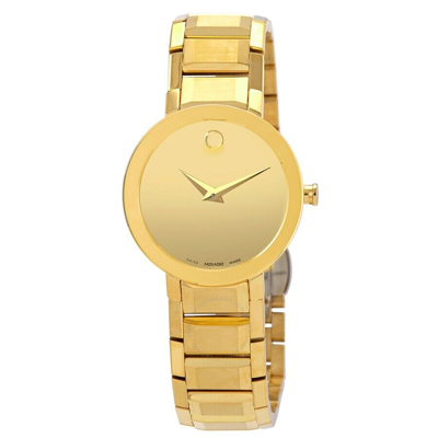 Pre-owned Movado Sapphire 28mm Mirror Dial Yellow Gold Pvd Quartz Women's Watch 0607549