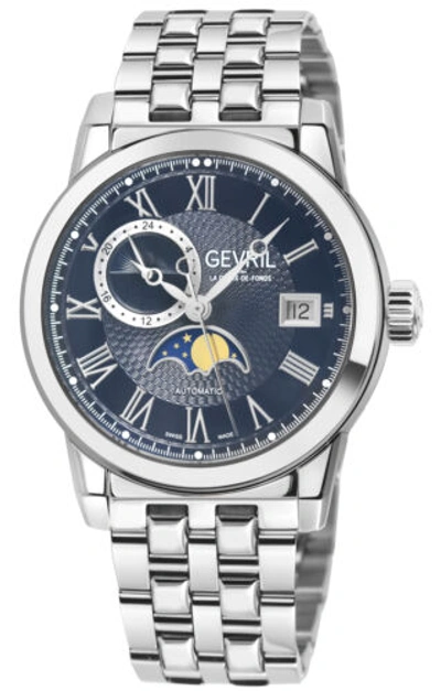 Pre-owned Gevril Men's 2591b Madison Swiss Automatic Moon Phase, Sellita Sw285-b Gmt Watch