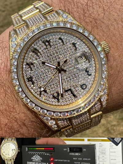 Pre-owned Hip Hop No Logo 16ct Moissanite Mens Gold Presidential Watch Honeycomb Iced Arabic Dial