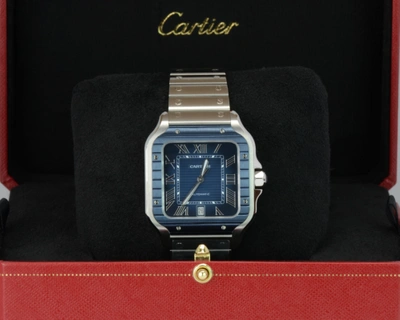 Pre-owned Cartier Santos Wssa0048 Blue Dial 39.8mm Steel Watch 2023 Full Set