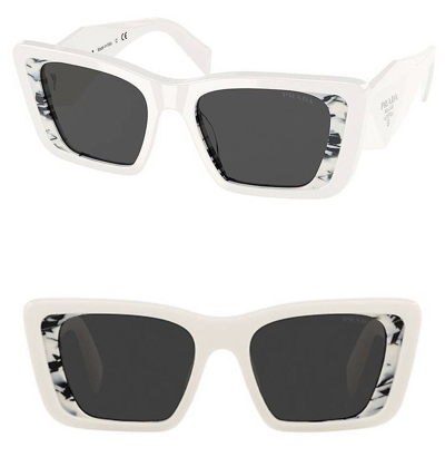Pre-owned Prada Symbole White Abstract Faceted Triangle Pr08ys 08y Fashion Sunglasses In Gray