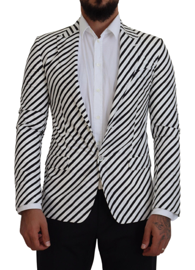 Pre-owned Dolce & Gabbana Blazer White Black Striped Slim Fit Jacket It44 / Us34/ Xs $2000