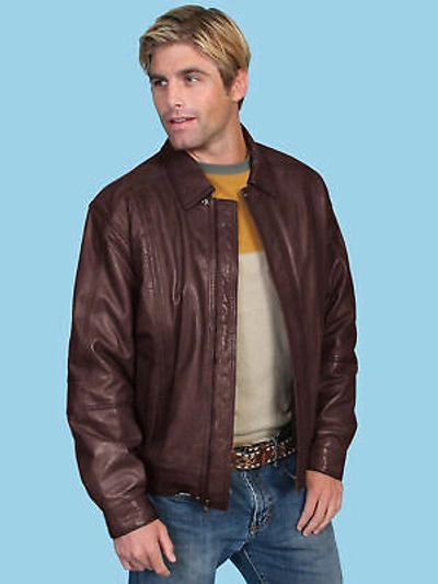 Pre-owned Scully Leather Mens Premium Lambskin Zip Front Jacket Chocolate In Brown