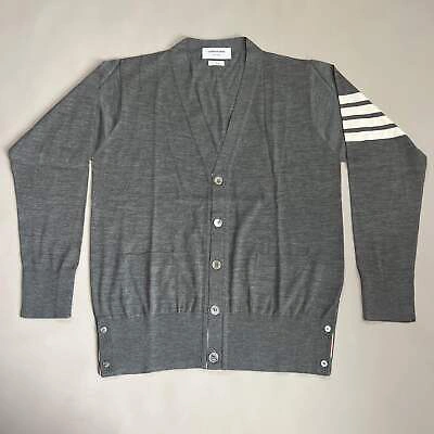 Pre-owned Thom Browne Cardigan W/ 4bar In Sustainable Fine Merino Wool Med Grey Size 3 (ne