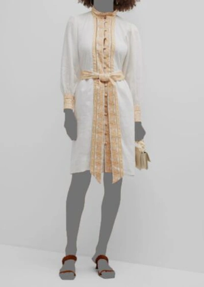 Pre-owned Lug Von Siga $755  Women's Ivory Linen Self-tie Florence Dress Size Fr 38/us 6 In White