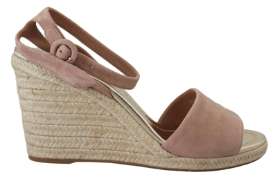 Pre-owned Prada Shoes Wedges Sandals Ankle Strap Pink Suede Leather Eu40 / Us9.5 $1200usd