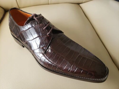 Pre-owned Mezlan Platinum Crocodile Brown Leather Dress Men 10.5 Uk/11.5 Us $2,000 In Silver