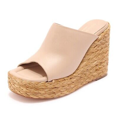 Pre-owned Paloma Barceló 8282ap Zeppa Ciabatta Donna  Woman Rafia Sandal In Beige