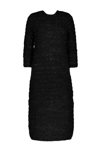 Balenciaga Tweed Button-back Dress In Black