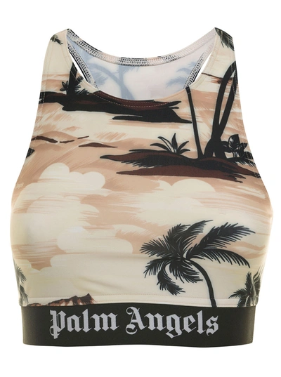 Palm Angels Multicolor Sports Bra With All-over Graphic Print And Elastic Band In Stretch Fabric Woman