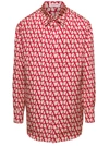 VALENTINO VALENTINO RED TOILE ICONOGRAPHE SHIRT WITH LOGO PRINT ALL-OVER IN SILK MAN
