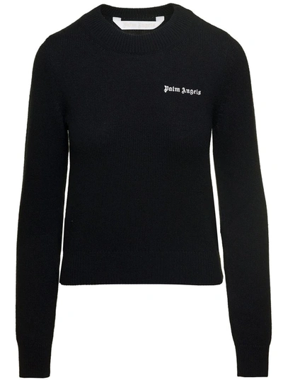 Palm Angels Classic Logo Sweater In Black,off White