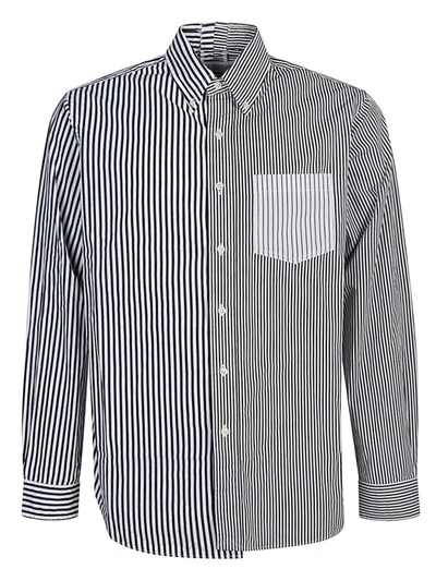 E.l.v. Denim Contrast Striped Cotton Shirt In Black