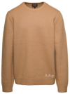 APC 'EDWARD' BEIGE CREWNECK SWEATER WITH EMBROIDERED LOGO IN WOOL MAN