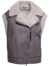 BRUNELLO CUCINELLI GREY SHEARLING VEST WITH SIDE ZIP AND MONILI DETAIL WOMAN