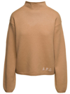 APC BEIGE MOCK NECK SWEATER WITH EMBROIDERED LOGO IN WOOL WOMAN