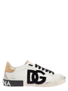DOLCE & GABBANA 'PORTOFINO' WHITE LOW TOP SNEAKERS WITH LOGO PATCH AND USED EFFECT IN LEATHER MAN