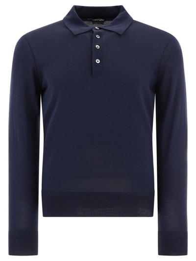 Tom Ford Wool Polo Shirt In Blue
