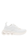 FERRAGAMO 'NIMA' WHITE LOW TOP SNEAKERS WITH GANCINI DETAIL IN MIXED MATERIALS WOMAN