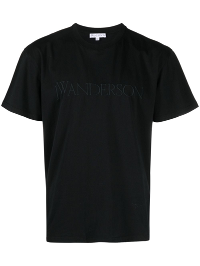 JW ANDERSON BLACK LOGO-EMBROIDERED COTTON T-SHIRT,JT0168PG135899920297320
