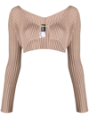 JACQUEMUS BROWN LA MAILLE PRALU CROPPED CARDIGAN,213KN108219019948572