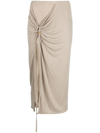 Jacquemus Croissant Belted Cupro-blend Stretch-jersey Midi Skirt In Grey