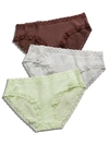 Natori Bliss Cotton Girl Brief 3-pack In Brown,heather,lime