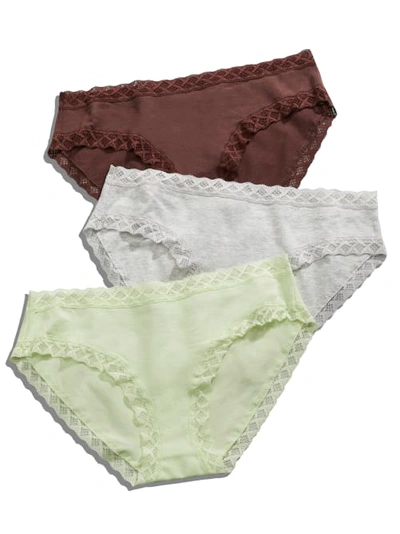 Natori Bliss Cotton Girl Brief 3-pack In Brown,heather,lime