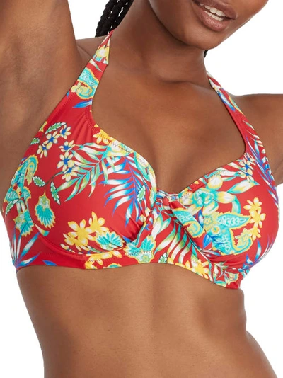 Pour Moi Heatwave Halter Bikini Top In Red Floral