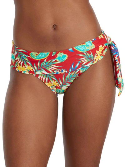 Pour Moi Heatwave Fold-over Side Tie Bikini Bottom In Red Floral