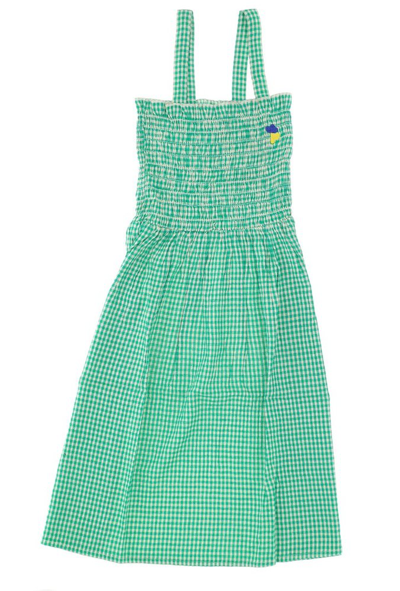 Bobo Choses Kids' Vichy-pattern Ruched Dress In Green