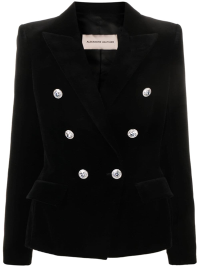 Alexandre Vauthier Cotton Velvet Double Breasted Jacket In Nero