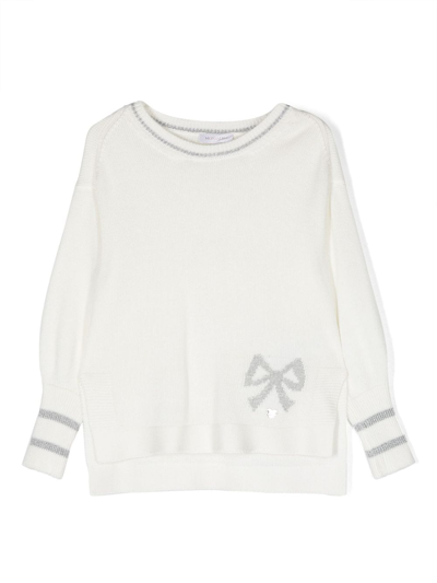 Monnalisa Kids' Bow-print Ribbed Sweatshirt In White
