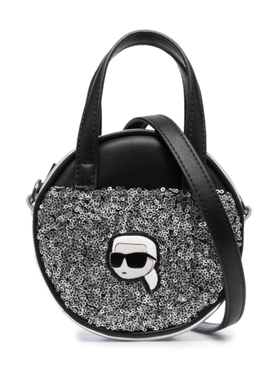 Karl Lagerfeld Kids' Ikonik-patch Sequined Crossbody Bag In Black,silver