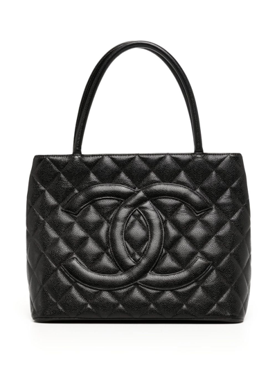 Pre-owned Chanel 2000 Medallion Tote Bag In Black