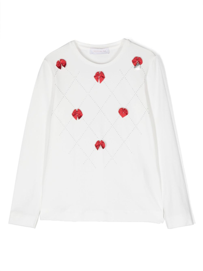 Monnalisa Kids' Bow-detailing Crew-neck Sweatshirt In White