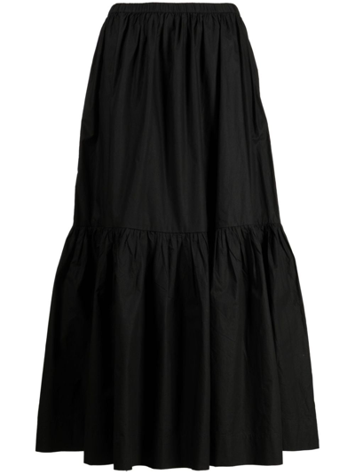 Ganni Cottonpoplin Maxi Flounce Skirt In Black