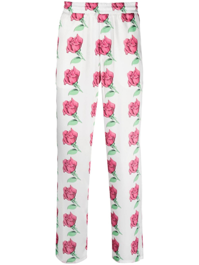 Msgm Floral-print Straight-leg Trousers In White