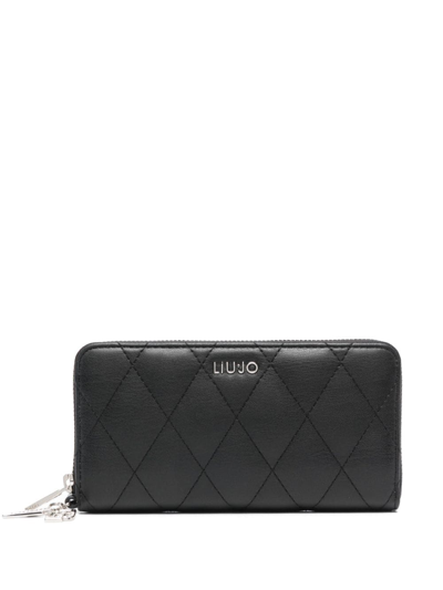 Liu •jo Logo-lettering Diamond-pattern Wallet In Black