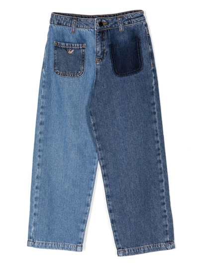 Emporio Armani Kids' Two-tone Straight-leg Jeans In Blue