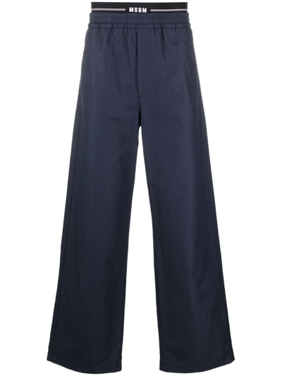 Msgm Logo-waistband Straight-leg Trousers In Blue