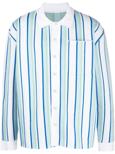 Jacquemus La Chemise Maille Striped Boxy-fit Cotton-blend Polo In White