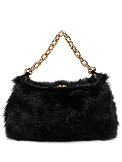 Khaite Clara Shearling Shoulder Bag In Black